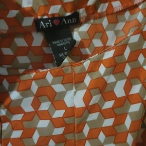 Ari❤️Ann L ladies orange and brown geometric mini dress with pockets